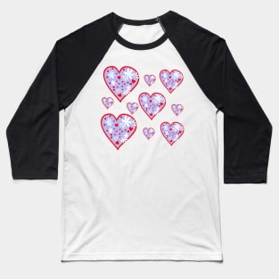 Purple Flower Heart Pattern Baseball T-Shirt